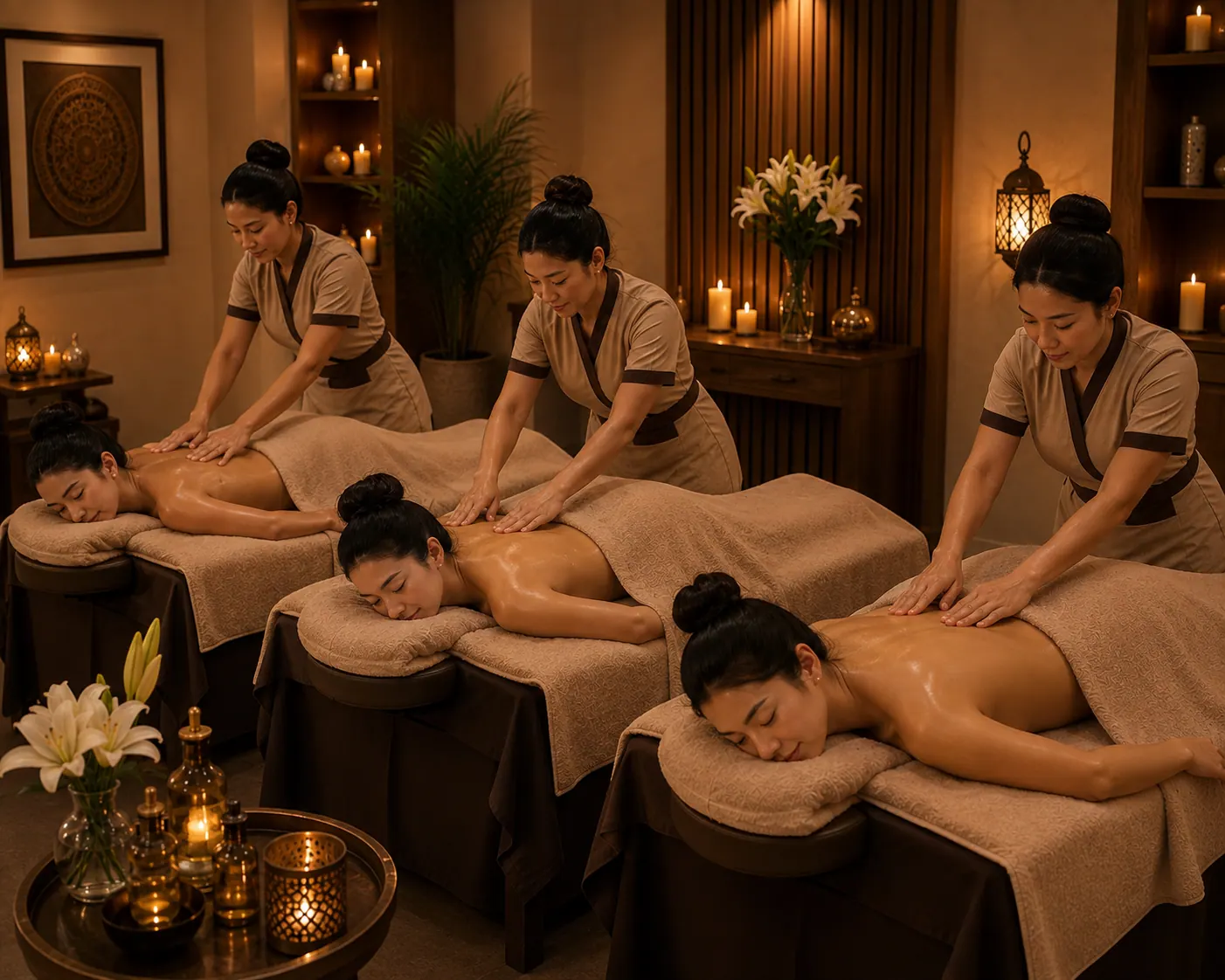 烛光氛围下的埃及浴 SPA 双人按摩房